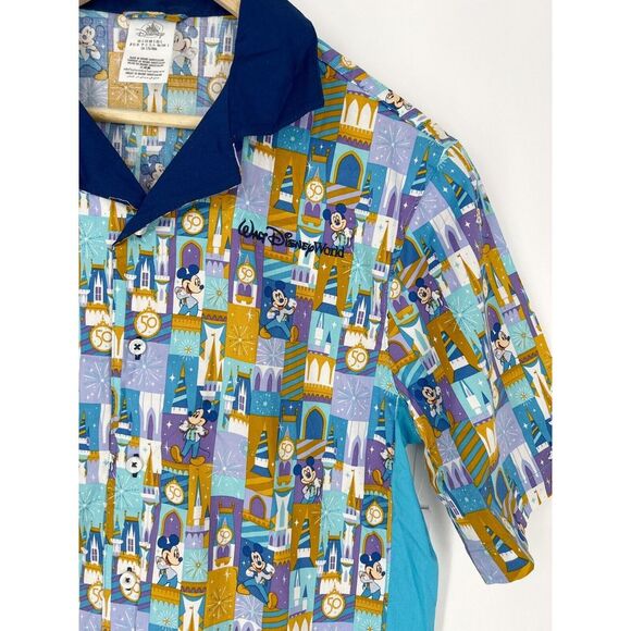 Disney Tops - Walt Disney World 50th Anniversary Button Up‎ Retro Bowling Camp Shirt Sz S NWT
